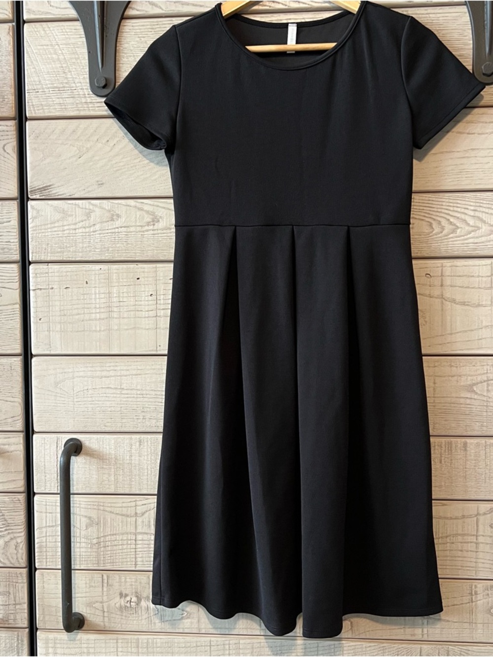 PinkBlush Maternity Classic Black Short Sleeve Fit-and-Flare Pleated Dress